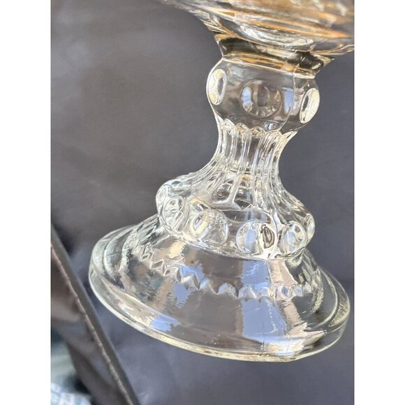 Vintage Indiana Glass Kings Crown Gold Rim Thumbprint Compote Serveware Dish - Picture 11 of 12